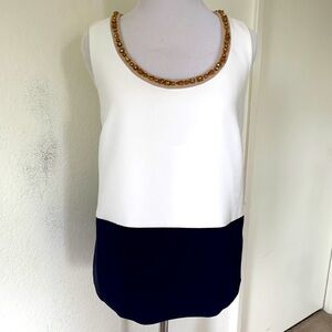 River Woods White and Navy Blue Embellished Sleeveless Block Tank Top Size 36